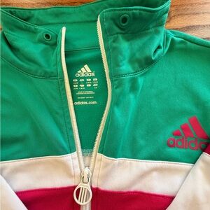 Adidas Women’s Track Jacket Green Pink White Zip Athletic Jacket Large